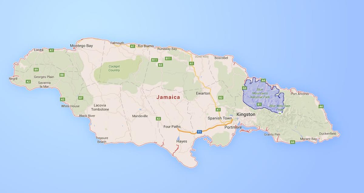 Kaart blue mountains jamaica