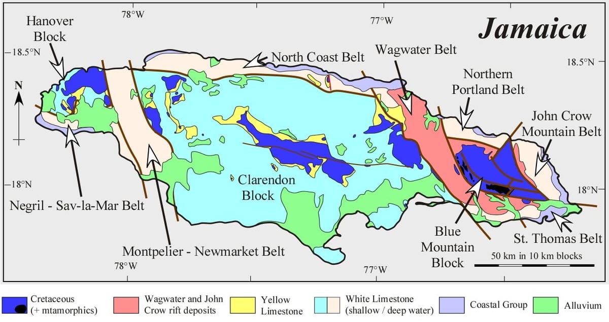 Kaart geoloogilise jamaica