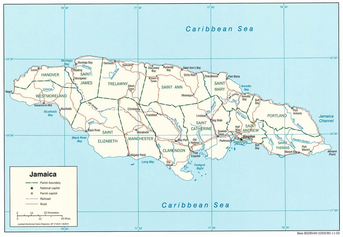 Kaart, jõed, jamaica