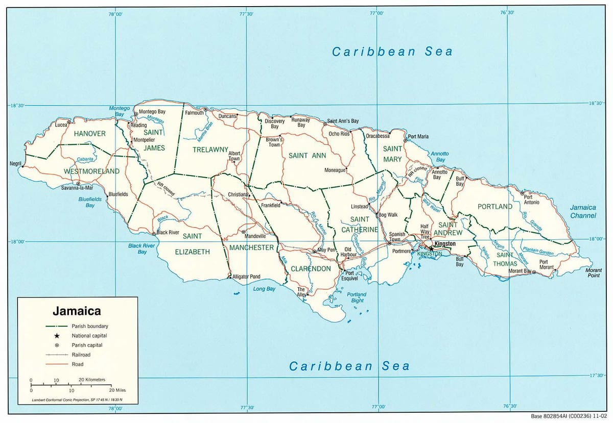 jamaica maanteel 2000 kaart