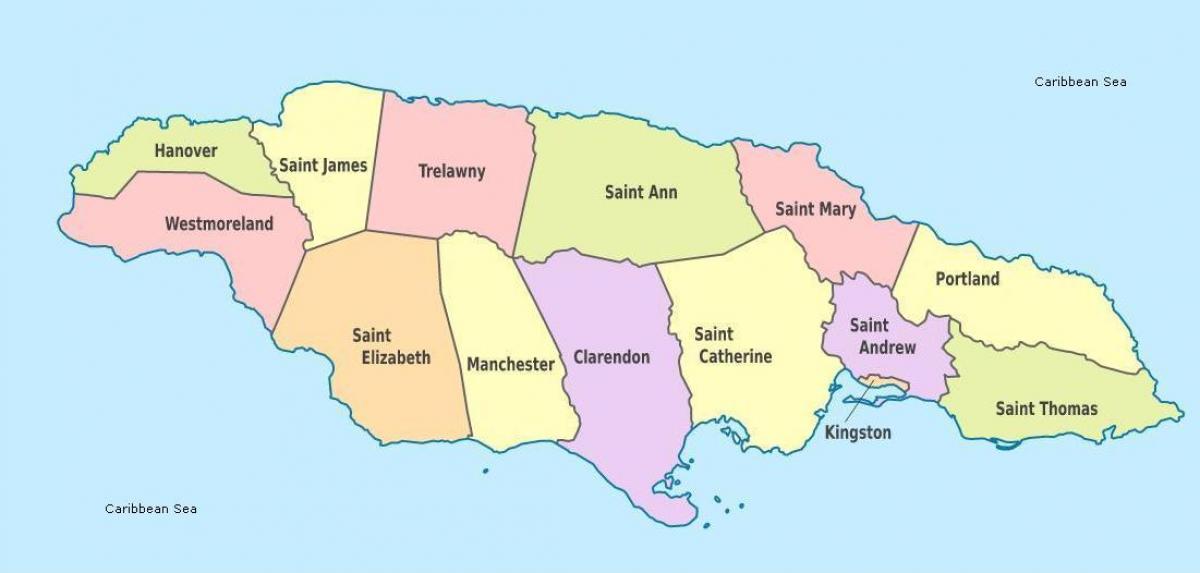 kaart jamaica koos valdade ja pealinnades