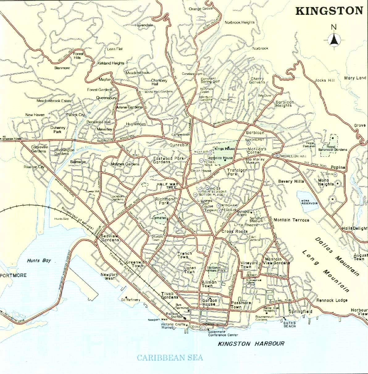 Kaart kingston jamaica linnaosade