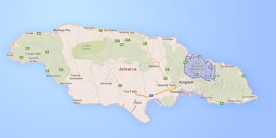 Kaart blue mountains jamaica