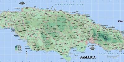 Füüsiline kaart, jamaica, mis näitab mägesid