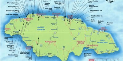 Kaart jamaica, mis näitab vaatamisväärsused
