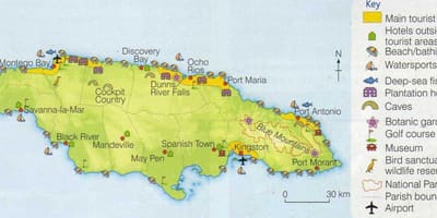 Kaart jamaica, mis näitab resort valdkondades