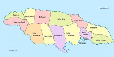 Kaart jamaica koos valdade ja pealinnades